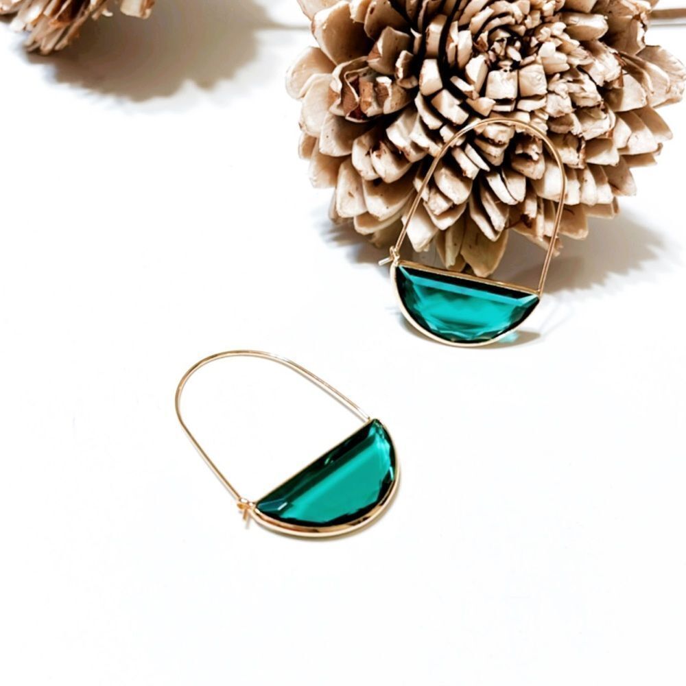 Green crystal drop earrings M7 - Picture 3 of 7